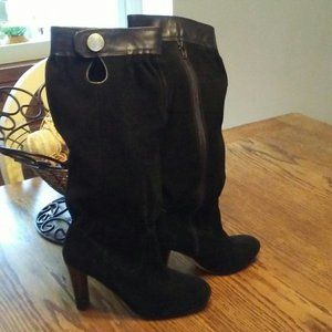 Michael Kors black suede slouchy heeled boots - size 5.5